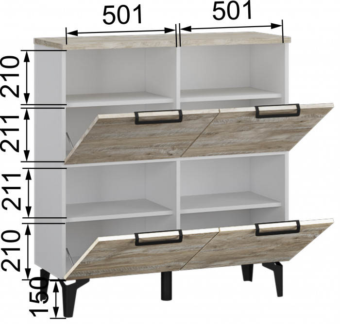 Модульная прихожая Чикаго, набор 2, Дуб юкон/Белый