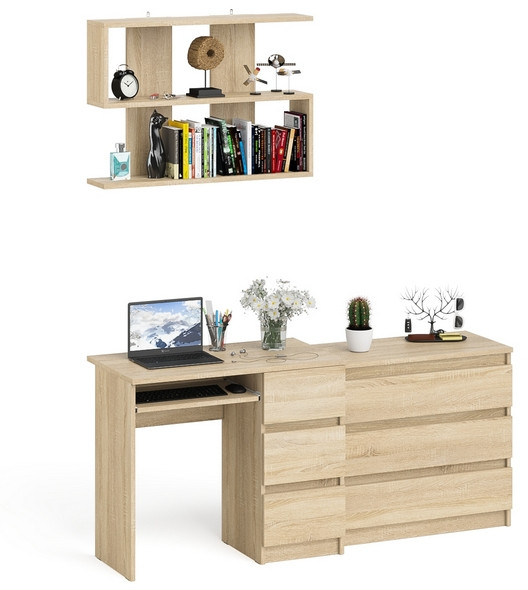 Мори компьютерный стол МС-6 правый + Комод МК800.1 + Полка 900, дуб сонома