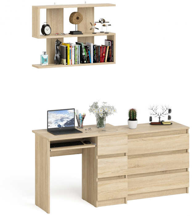 Мори компьютерный стол МС-6 правый + Комод МК800.1 + Полка 900, дуб сонома