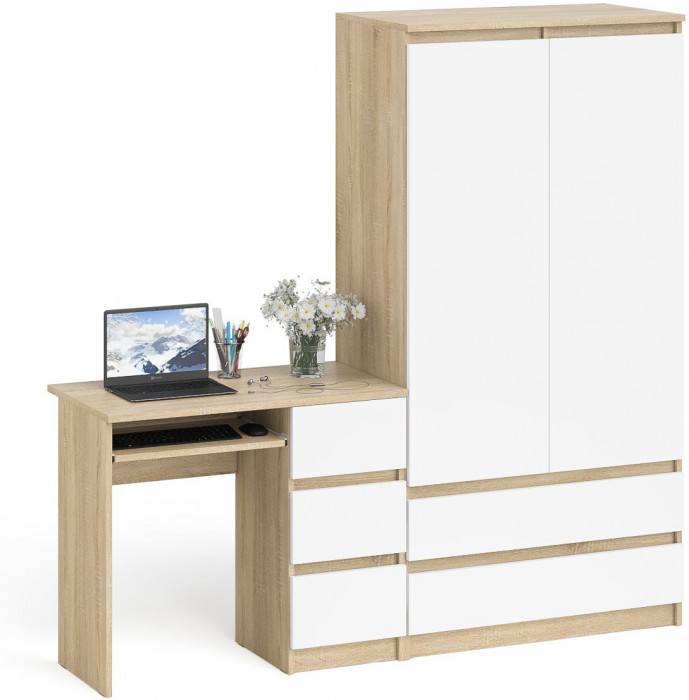 Мори компьютерный стол МС-6 правый + Шкаф МШ900.1, дуб сонома/белый