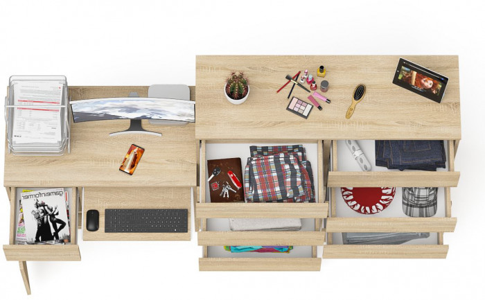 Мори Стол компьютерный МС-1 левый + Комод МК1200.10, цвет дуб сонома, ШхГхВ 210,4х50х115 см., выдвижной ящик слева, НЕ универсальная сборка