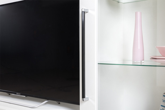 Валенсия Гостиная 13.218 Шкаф-пенал, цвет ЛДСП белый шагрень/МДФ белый шагрень, ШхГхВ 55х38,1х225,2 см., универсальная сборка