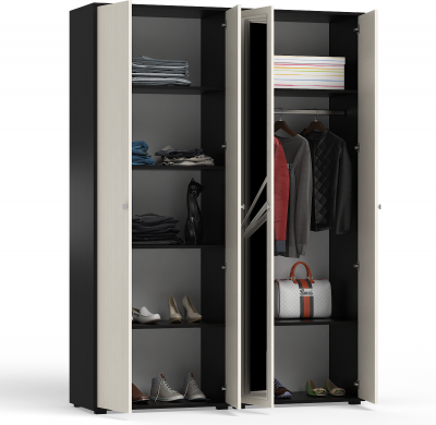 Камелия Шкаф 4-х створчатый, цвет венге/дуб лоредо, ШхГхВ 160х48х220 см., универсальная сборка, можно использовать как два отдельных шкафа