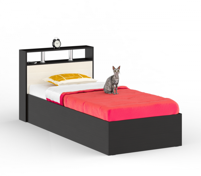 Камелия Кровать 0900, цвет венге/дуб лоредо, ШхГхВ 93,5х217х78,2 см., сп.м. 900х2000 мм., без матраса, основание есть