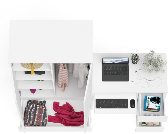 Мори Стол компьютерный МС-6 правый + Шкаф МШ900.1, цвет белый, ШхГхВ 180,4х50,4х179,6 см., выдвижные ящики справа, НЕ универсальная сборка