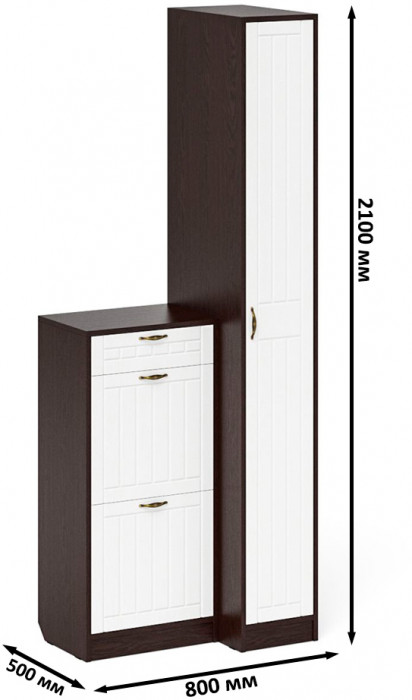 Прихожая П-6 Компоновка № 42, венге/фасады МДФ белое дерево фрезеровка прованс