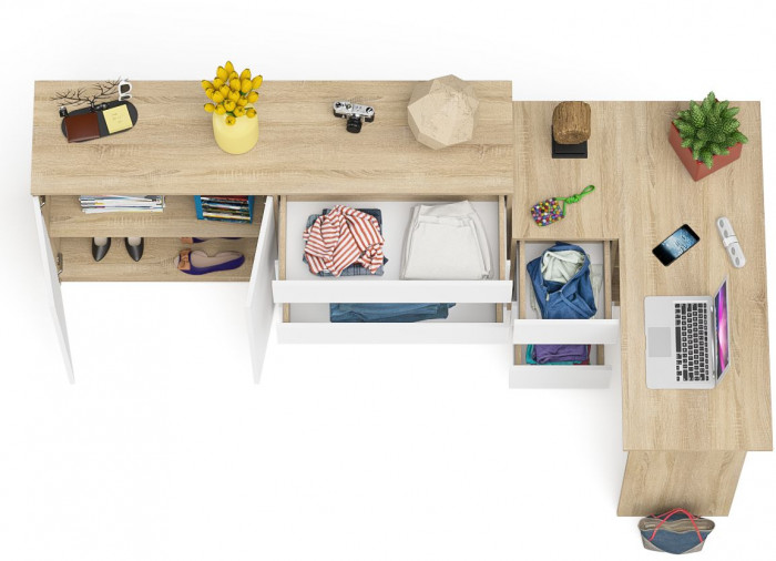 Мори компьютерный стол МС-16 левый + Комод МК1600.1, дуб сонома/белый