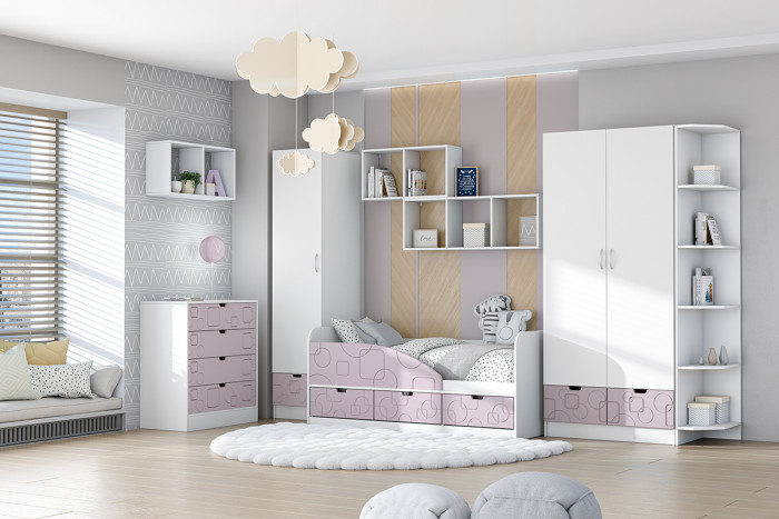 Детская комната Бриз МДФ, набор 7, Белый/Ирис (Квадрат)