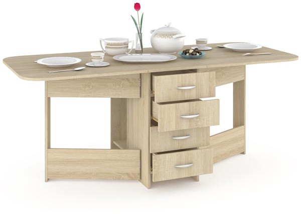 Глория 606М Стол-книжка с ящиками, цвет дуб сонома, ШхГхВ 182х78х75 см. 42х78х75 см. сложенный