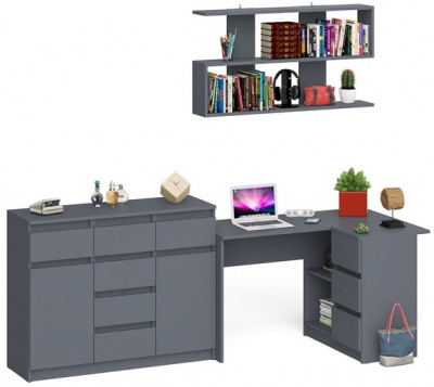 Мори компьютерный стол МС-16 правый + Комод МК1200.4 + Полка 1200, графит
