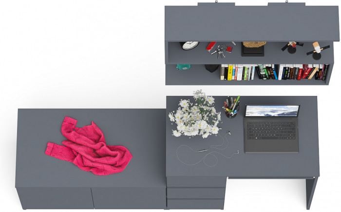 Мори Стол компьютерный МС-6 левый + Тумба МА900.1 + Полка 900, цвет графит, ШхГхВ 180,4х50,4х209,6 см., НЕ универсальная сборка