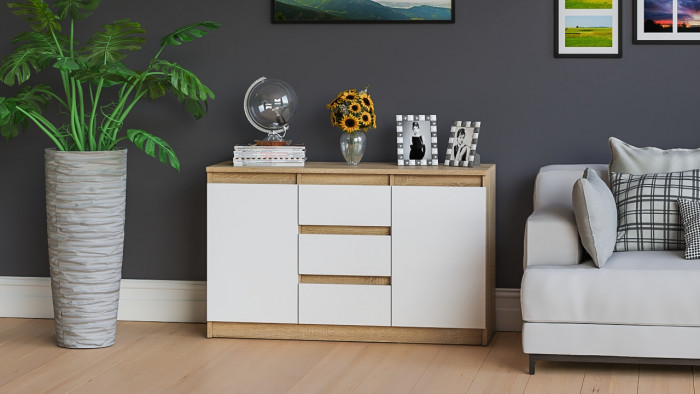 Мори Комод МК1200.3, дуб сонома/белый