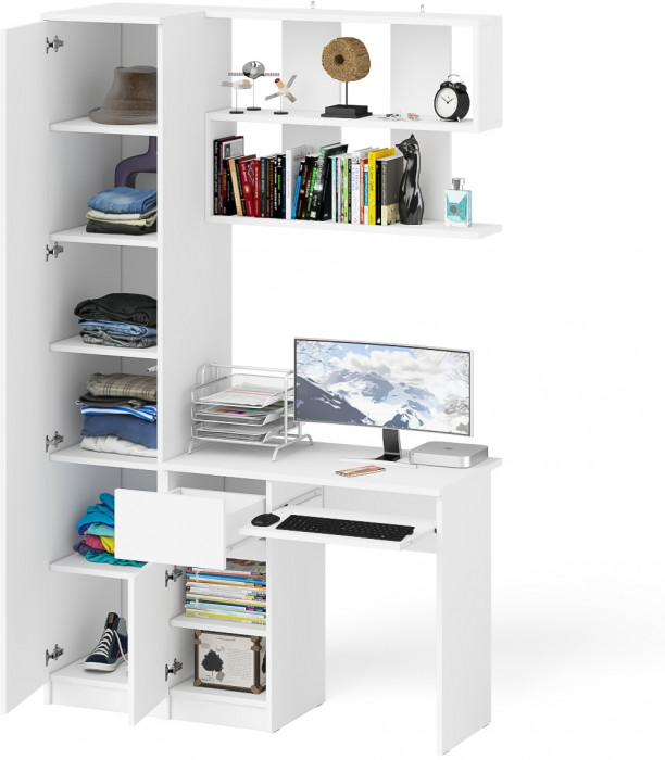 Мори компьютерный стол МС-1 левый + Пенал МШ400.1 + Полка 900, белый