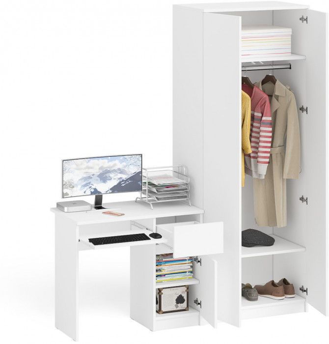 Мори компьютерный стол МС-1 правый + Шкаф МШ800.1, белый
