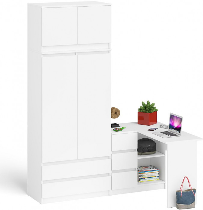 Мори компьютерный стол МС-16 левый + Шкаф МШ900.1 + Антресоль МА900.1, белый