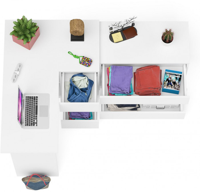 Мори компьютерный стол МС-16 правый + Комод МК800.1, белый