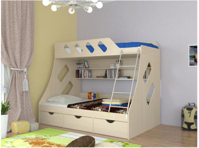 Дельта-20.01 Детская двухъярусная кровать с лестницей (Желтый, Дуб Сонома)