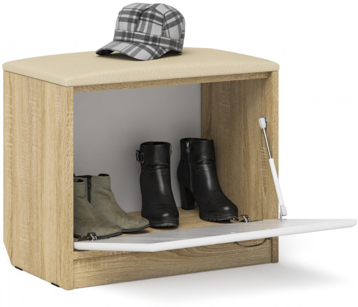 Прихожая П-6 Тумба, цвет дуб сонома/фасады МДФ белое дерево фрезеровка ромб, ШхГхВ 60х35х50 см.