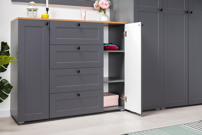 Остин 16.221 Комод + 16.221 Комод, цвет белый шагрень/серый графит/дуб крафт золотой, ШхГхВ 240х41,9х99,3 см., универсальная сборка