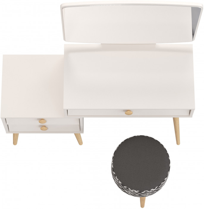 Афина Спальня 4-25901М1к.с. Трюмо + Банкетка 6-5132ТКчёр Юна, кашемир серый/ткань чёрная