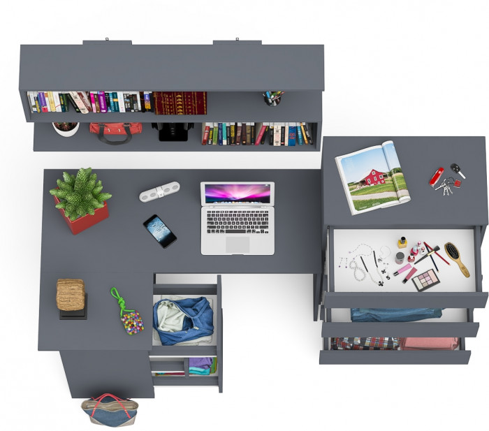 Мори компьютерный стол МС-16 левый + Комод МК700.5 + Полка 1200, графит