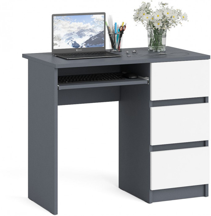 Мори компьютерный стол МС-6 правый, графит/белый