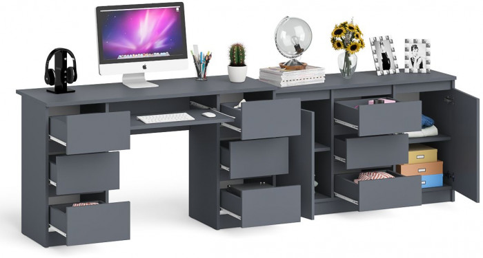 Мори Стол компьютерный МС-2 + Комод МК1200.3, цвет графит, ШхГхВ 255,8х50х76,6 см., универсальная сборка