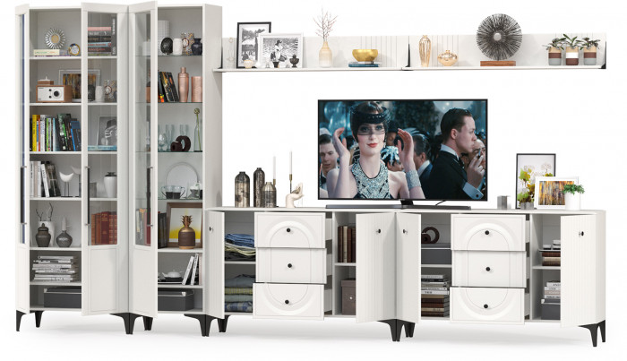 Валенсия Гостиная № 124, ЛДСП белый шагрень/МДФ белый шагрень