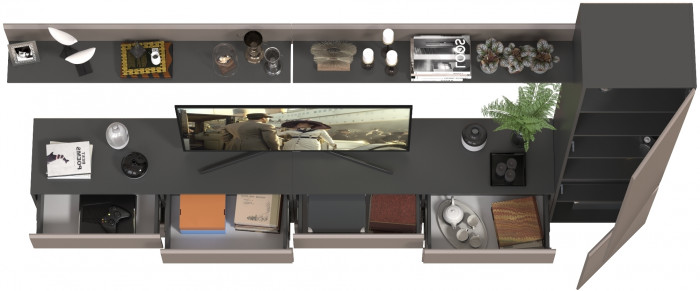 Сидней Комплектация № 100, цвет корпус: антрацит/фасады: МДФ веллюто капучино, ШхГхВ 309,8х41,3х205,2 см., универсальная сборка