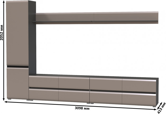 Сидней Комплектация № 100, цвет корпус: антрацит/фасады: МДФ веллюто капучино, ШхГхВ 309,8х41,3х205,2 см., универсальная сборка