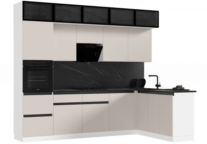 Кухня Техно-6 3,0х1,8м (Кашемир, Белый (Кастилло темный))