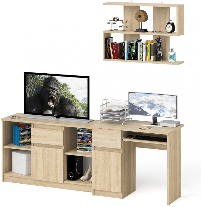 Мори Стол компьютерный МС-1 левый + Тумба МТВ1204.1 + Полка 900, цвет дуб сонома, ШхГхВ 210,4х50х209,6 см., НЕ универсальная сборка