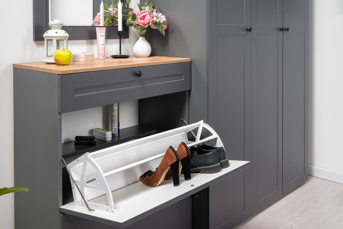 Остин Прихожая 41, цвет серый графит/дуб крафт золотой, ШхГхВ 200х54,3х229,6 см., универсальная сборка