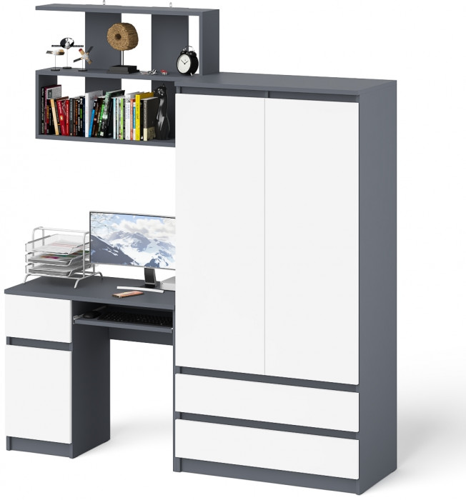 Мори компьютерный стол МС-1 левый + Шкаф МШ900.1 + Полка 900, графит/белый