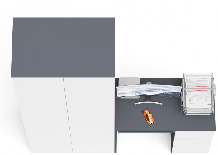 Мори компьютерный стол МС-1 правый + Шкаф МШ800.1, графит/белый