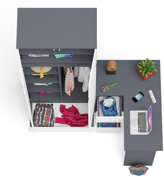 Мори компьютерный стол МС-16 левый + Шкаф МШ900.1 + Антресоль МА900.1, графит/белый