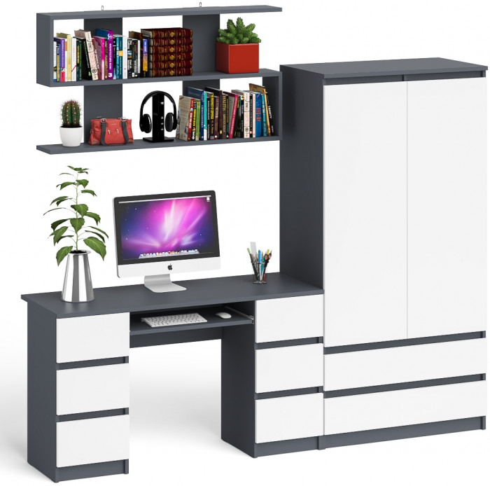 Мори компьютерный стол МС-2 + Шкаф МШ900.1 + Полка 1200, графит/белый