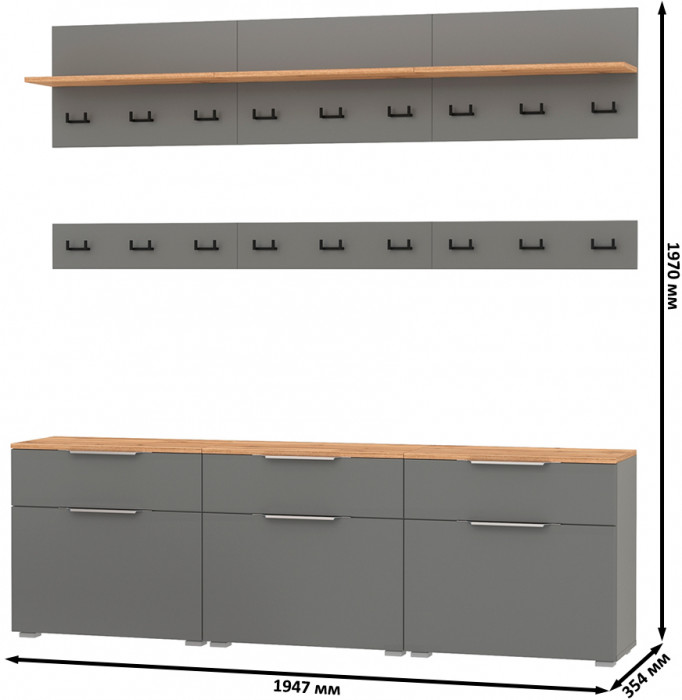 Октава Прихожая 08, серый графит/дуб крафт золотой/фасады МДФ серый графит