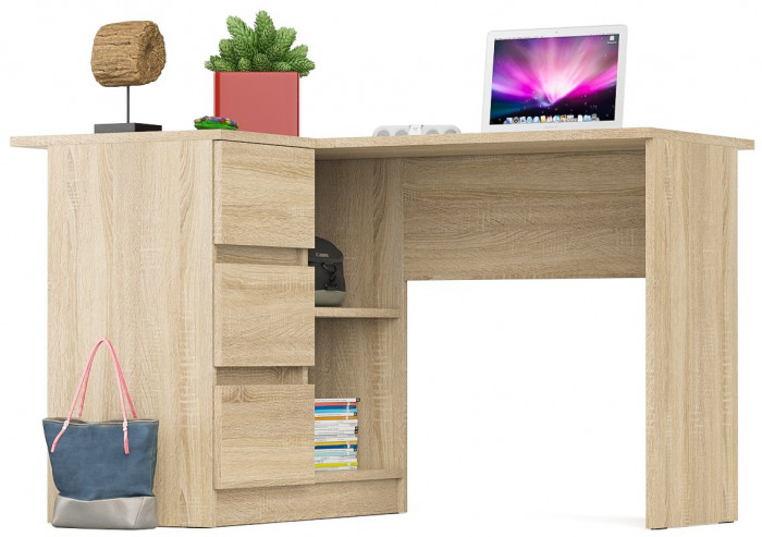 Мори Стол компьютерный МС-16 левый, цвет дуб сонома, ШхГхВ 124,4х84,9х76,6 см., выдвижные ящики слева, НЕ универсальная сборка