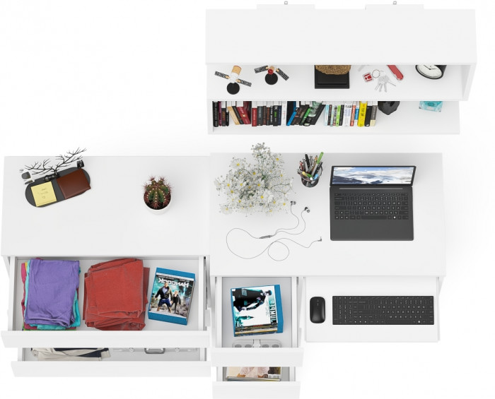 Мори Стол компьютерный МС-6 левый + Комод МК800.1 + Полка 900, цвет белый, ШхГхВ 170,4х50х209,6 см., НЕ универсальная сборка