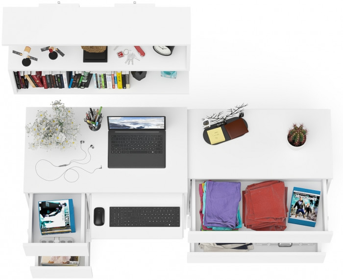 Мори Стол компьютерный МС-6 левый + Комод МК800.1 + Полка 900, цвет белый, ШхГхВ 170,4х50х209,6 см., НЕ универсальная сборка