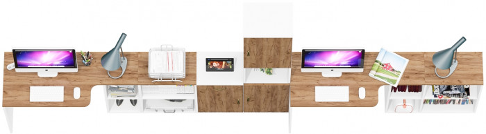 Лидер-8 Стол + Стол + Пенал + Тумба МД 3.15, цвет белый шагрень/крафт золото, ШхГхВ 410х50/30х75/190 см. или 230х50/160х75/190 см., НЕ универс. сборка