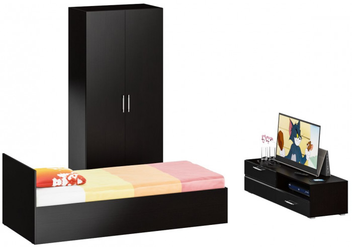 Спальня Стандарт 3-0900, венге/фасады ТВ тумбы МДФ чёрный глянец