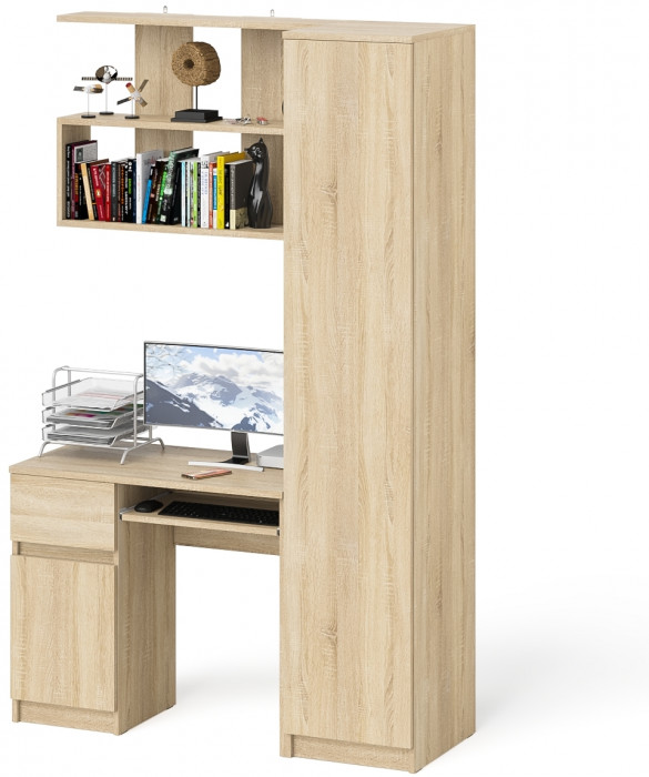 Мори компьютерный стол МС-1 левый + Пенал МШ400.1 + Полка 900, дуб сонома