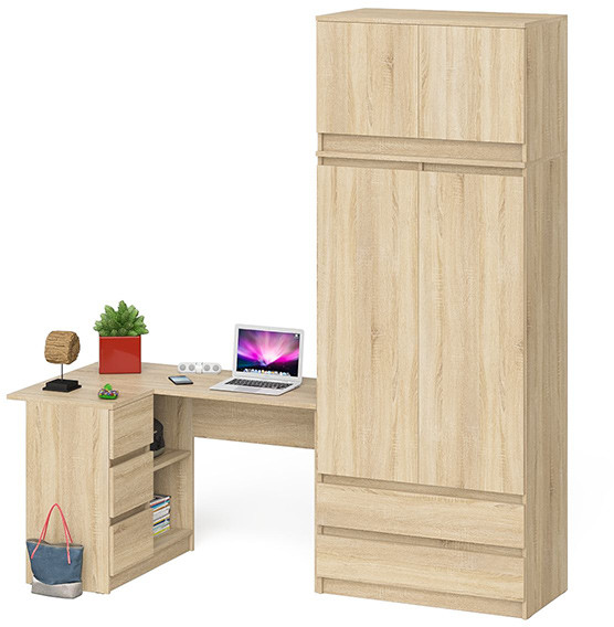Мори компьютерный стол МС-16 левый + Шкаф МШ900.1 + Антресоль МА900.1, дуб сонома