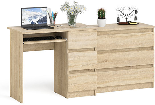 Мори компьютерный стол МС-6 правый + Комод МК800.1, дуб сонома