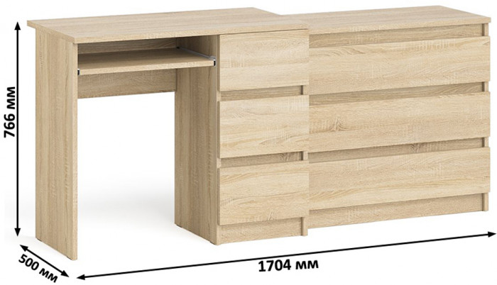 Мори компьютерный стол МС-6 правый + Комод МК800.1, дуб сонома