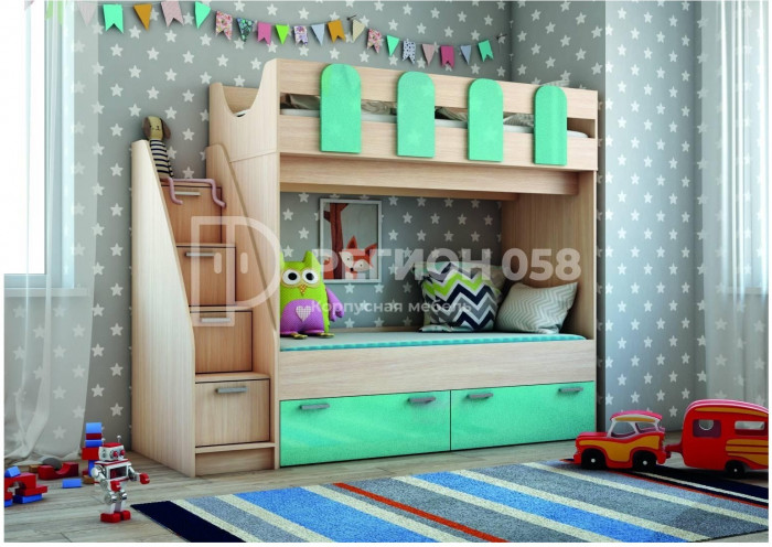 Двухъярусная кровать Бемби-11 МДФ (Цитрус глянец, Ясень шимо светлый)