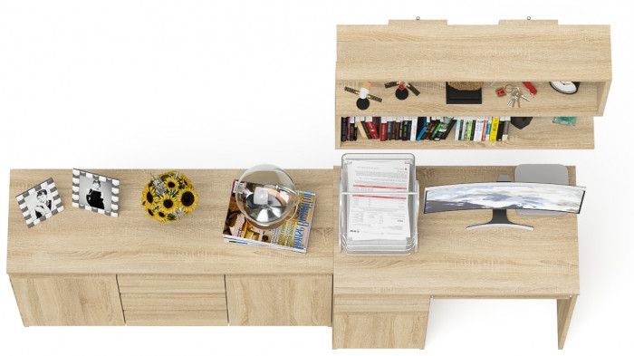 Мори Стол компьютерный МС-1 левый + Комод МК1200.3 + Полка 900, цвет дуб сонома, ШхГхВ 210,4х50х209,6 см., НЕ универсальная сборка