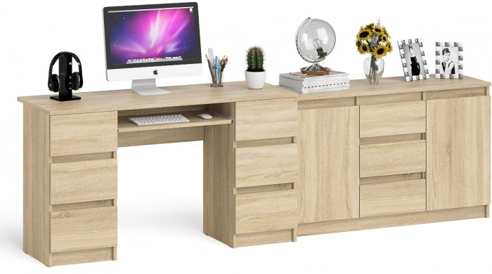 Мори Стол компьютерный МС-2 + Комод МК1200.3, цвет дуб сонома, ШхГхВ 255,8х50х76,6 см., универсальная сборка